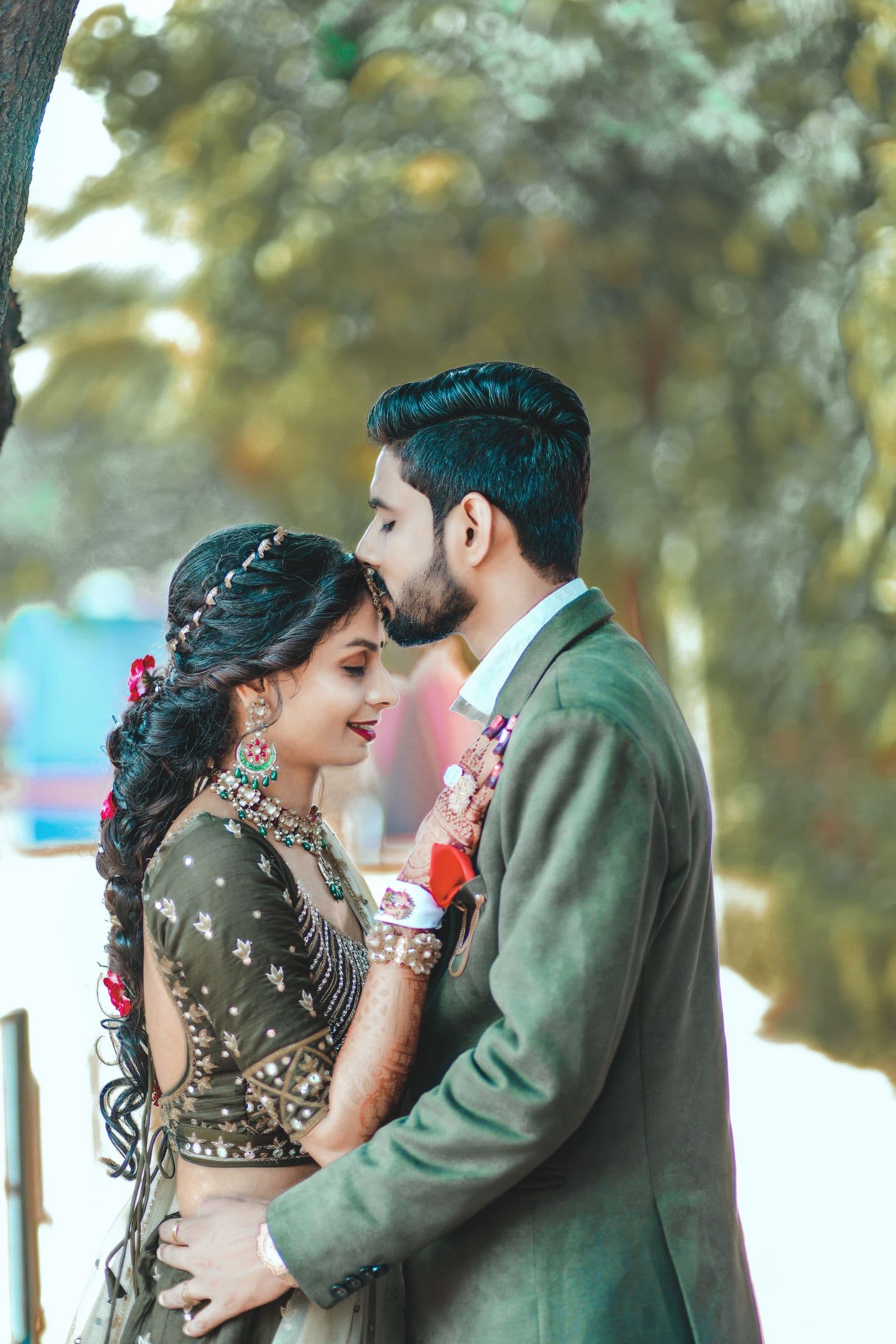 Bride and groom in traditional Indian wedding attire